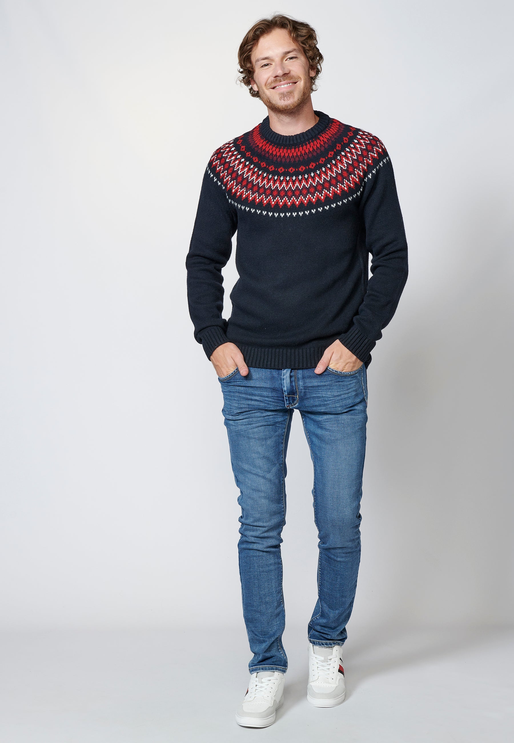 Jersey de manga larga con cuello redondo para hombre
