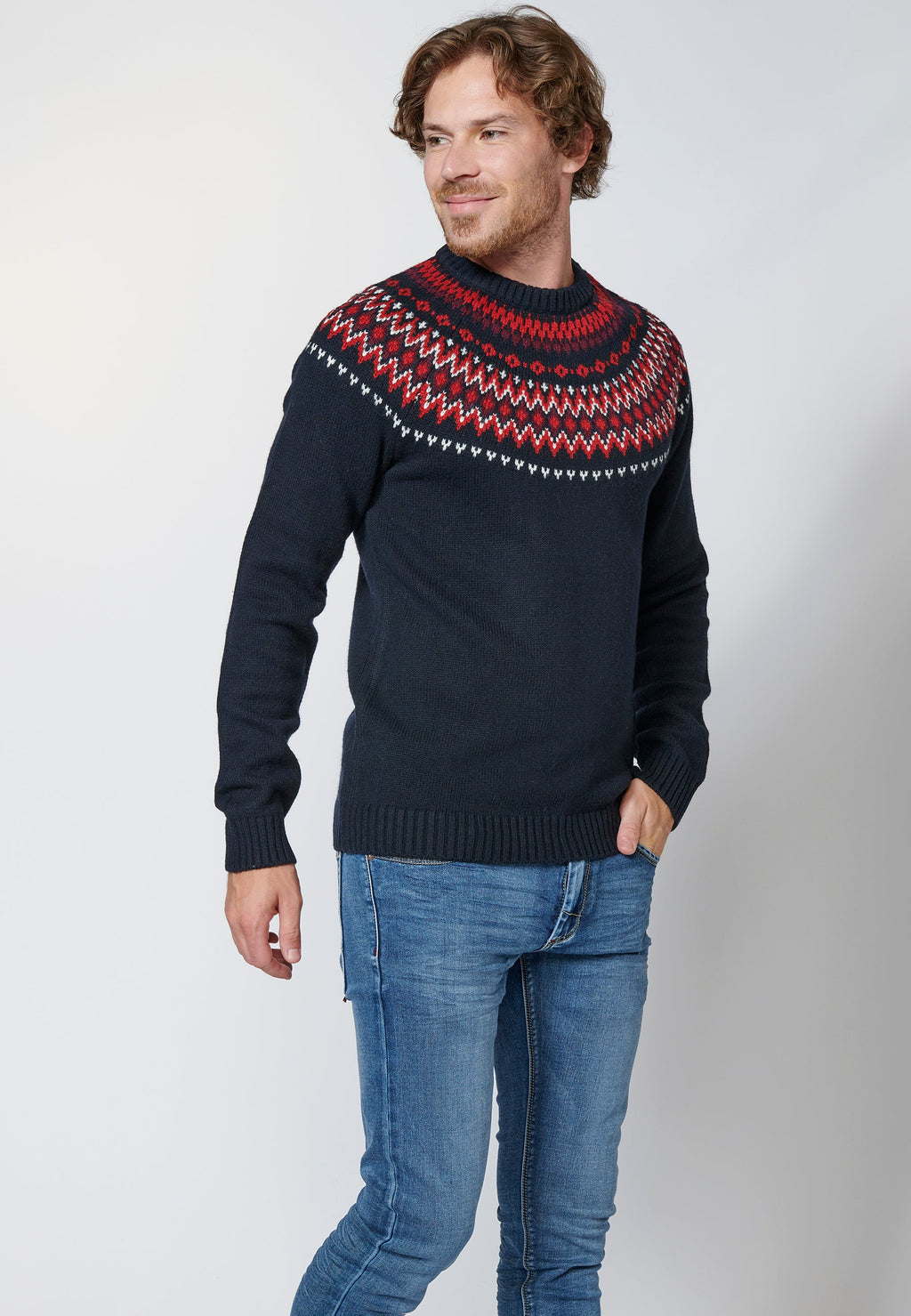 Jersey de manga larga con cuello redondo para hombre