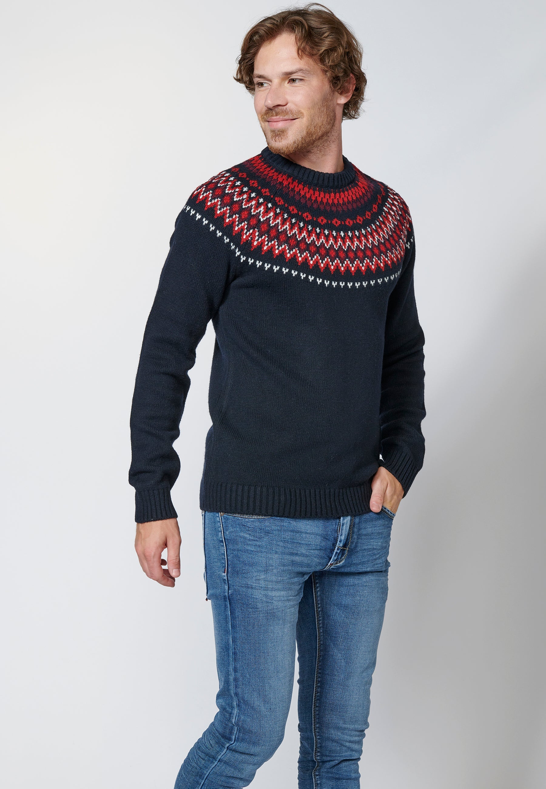 Jersey de manga larga con cuello redondo para hombre