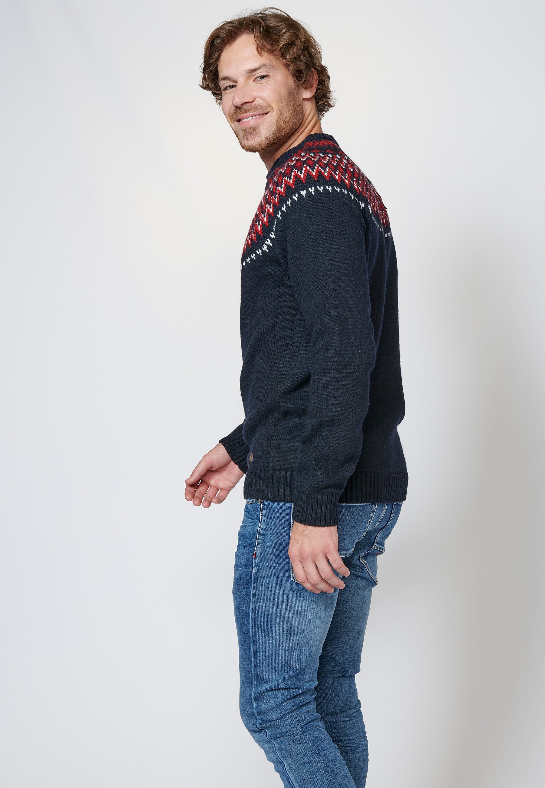 Jersey de manga larga con cuello redondo para hombre