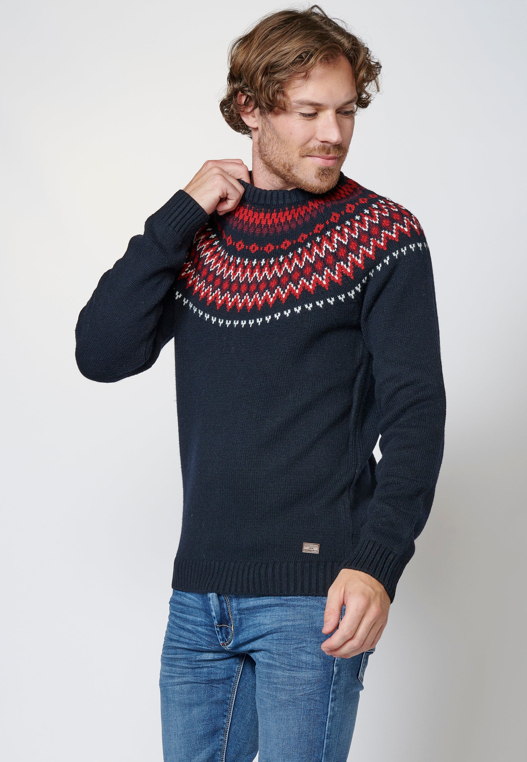 Jersey de manga larga con cuello redondo para hombre