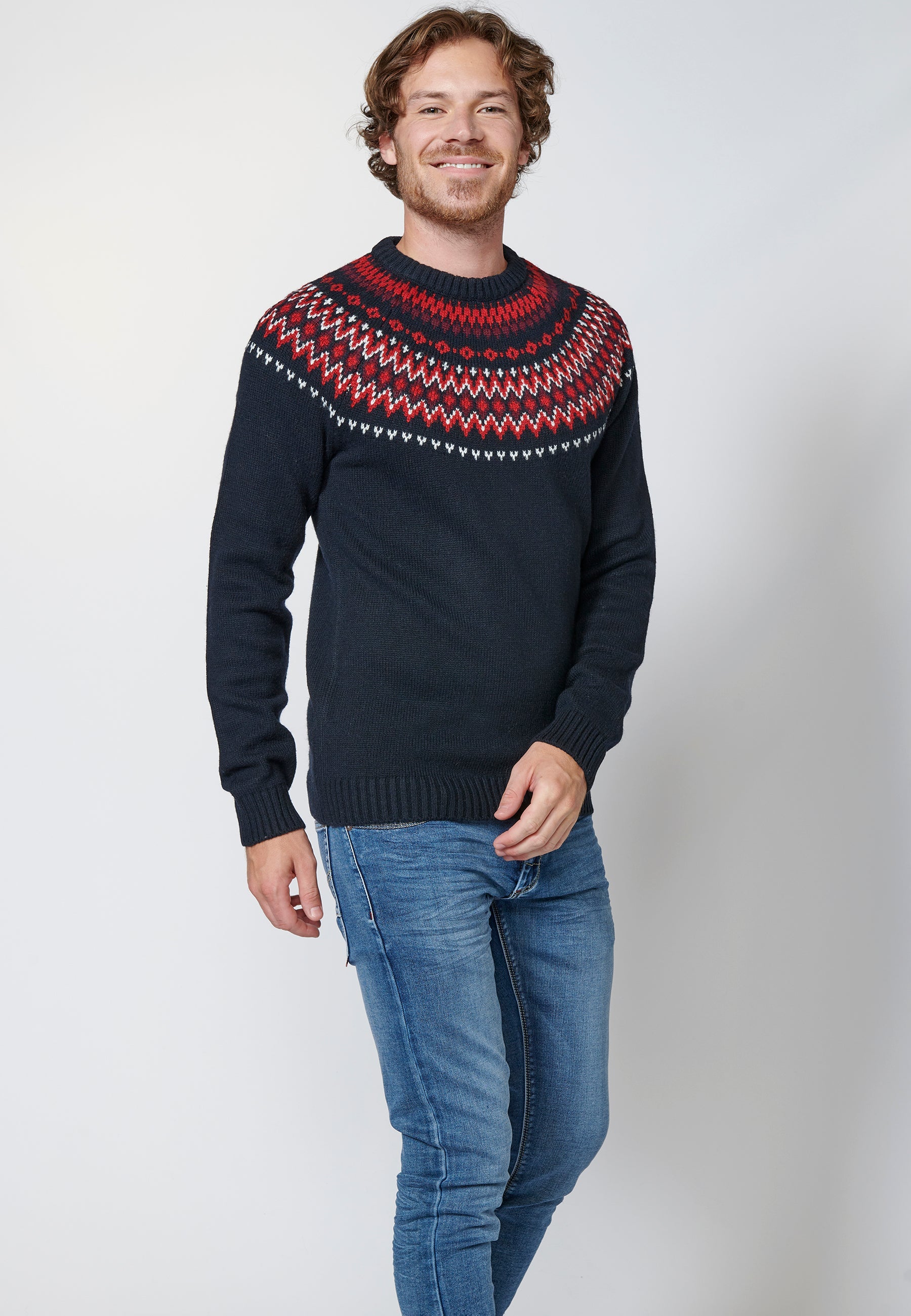 Jersey de manga larga con cuello redondo para hombre