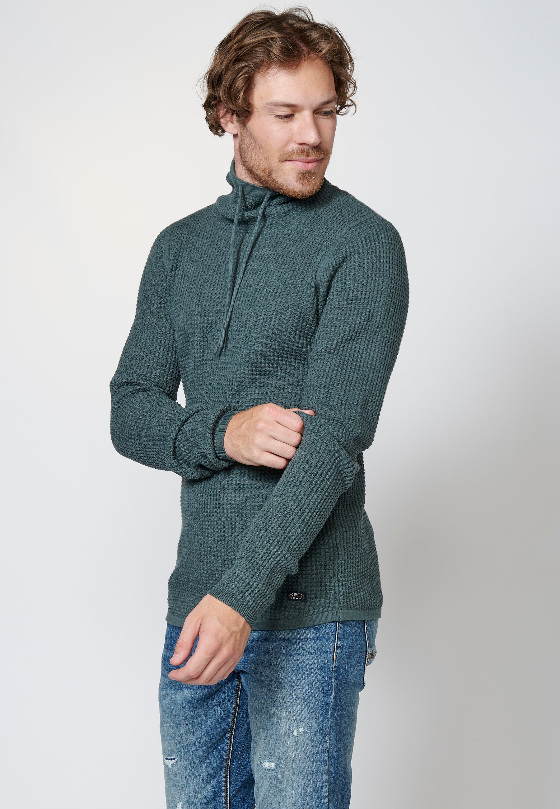 Jersey de algodón de manga larga con cuello alto para hombre