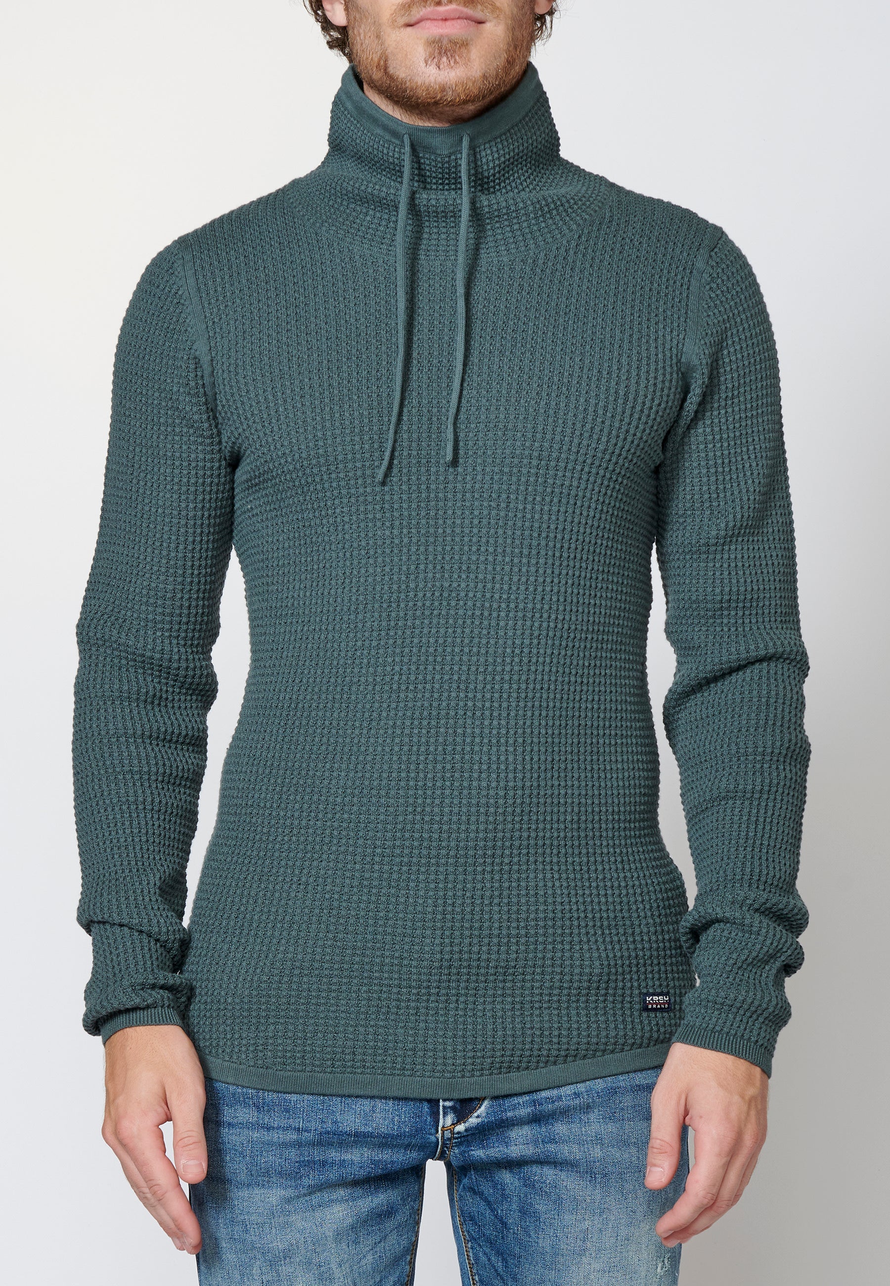 Jersey de algodón de manga larga con cuello alto para hombre