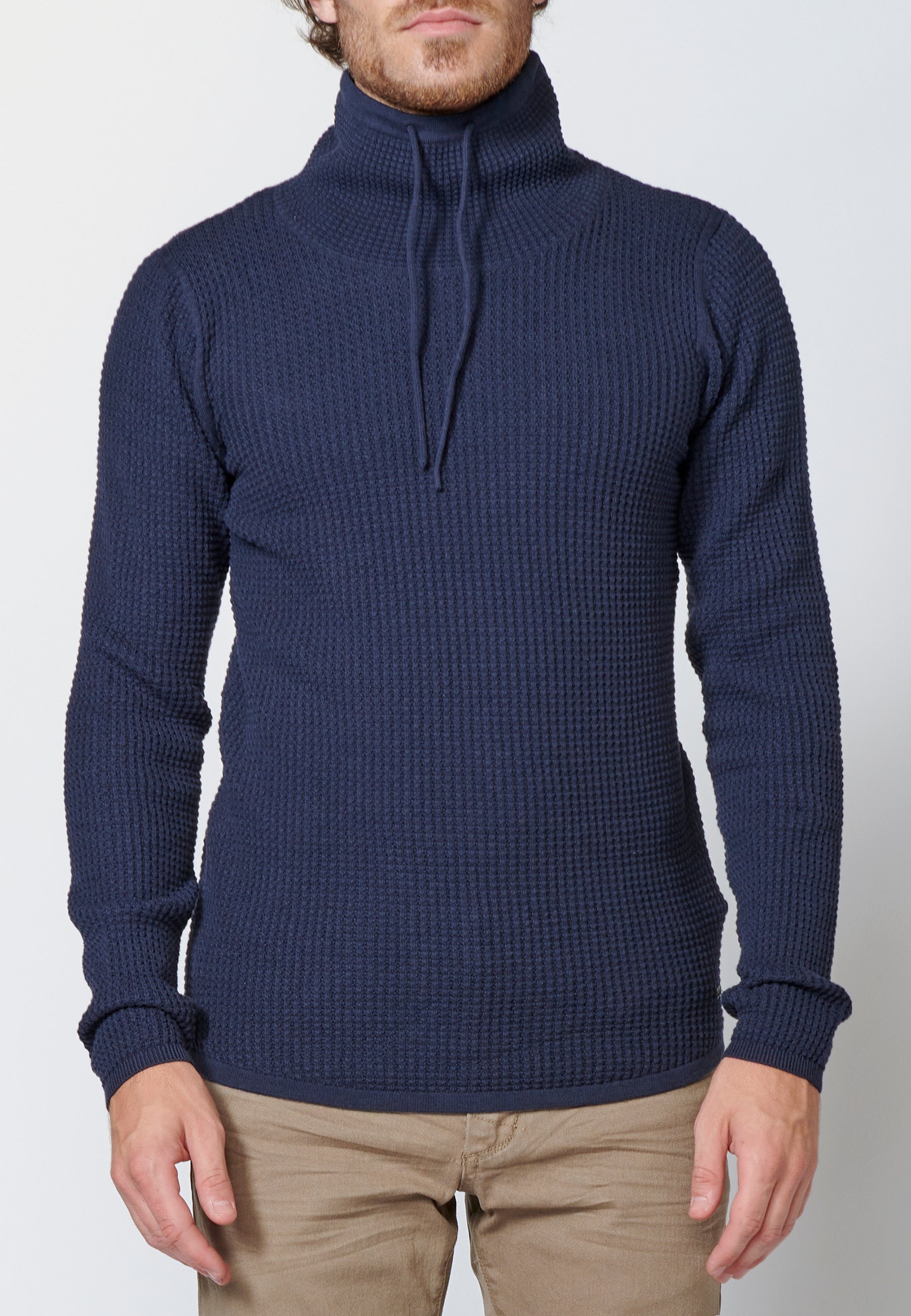 Jersey de algodón de manga larga con cuello alto para hombre