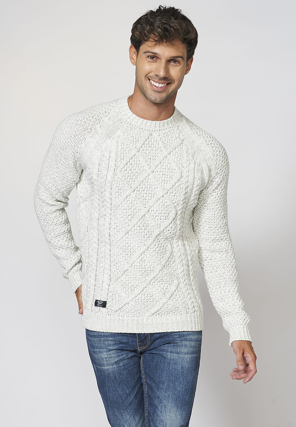 Jersey de manga larga de algodón con cuello redondo para hombre