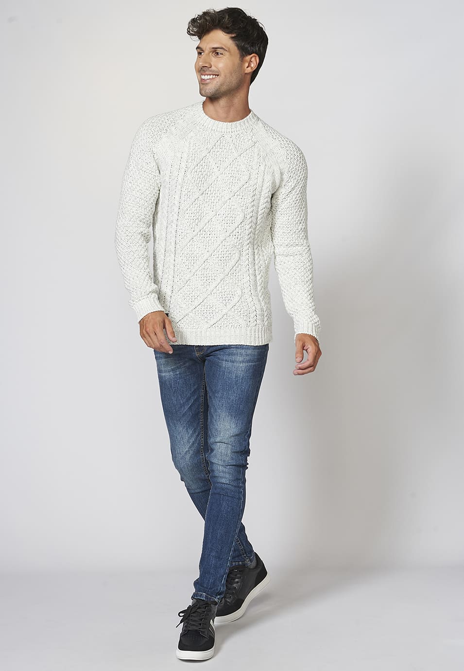 Jersey de manga larga de algodón con cuello redondo para hombre