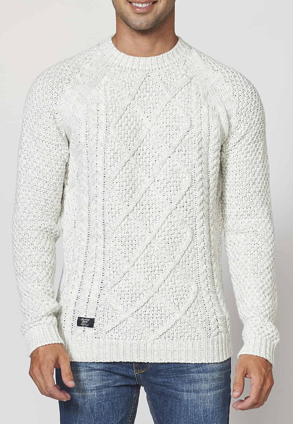 Jersey de manga larga de algodón con cuello redondo para hombre