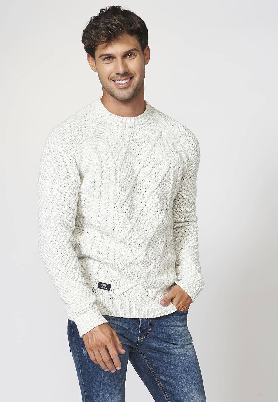 Jersey de manga larga de algodón con cuello redondo para hombre