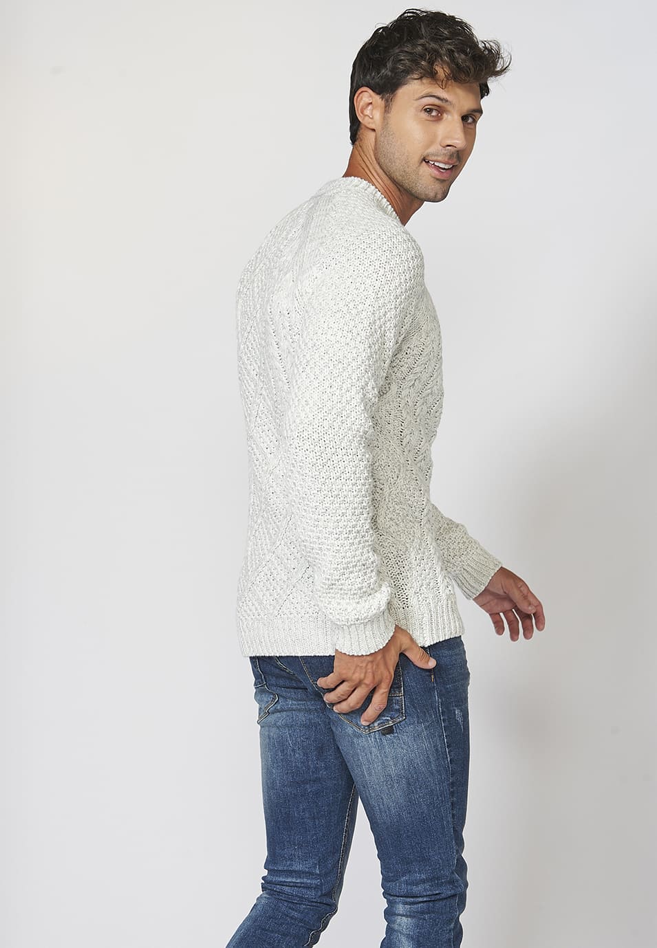 Jersey de manga larga de algodón con cuello redondo para hombre