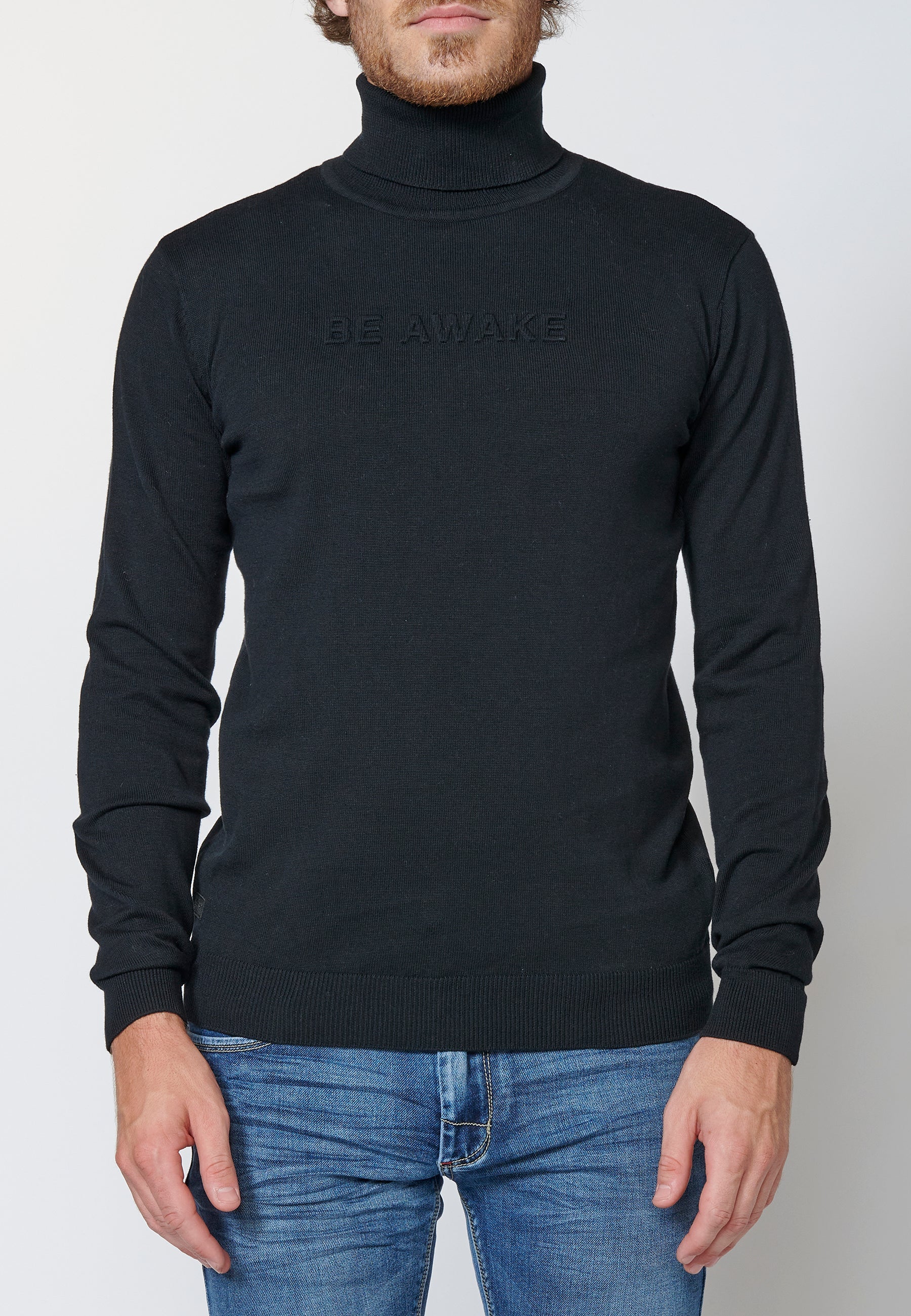 Jersey algodón de manga larga con cuello alto para hombre