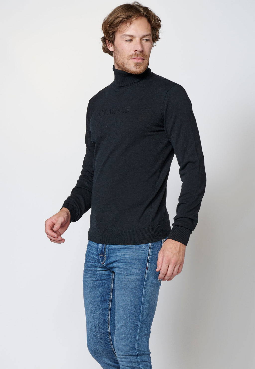Jersey algodón de manga larga con cuello alto para hombre