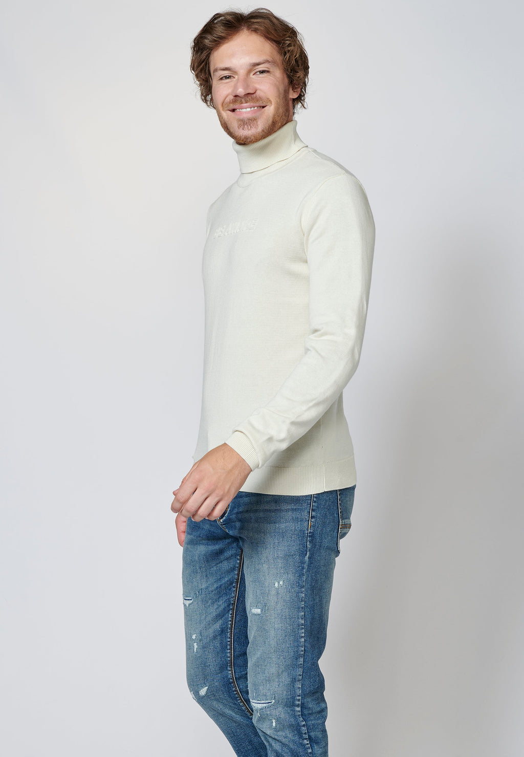 Jersey algodón de manga larga con cuello alto para hombre