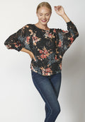 Blusa fluida de manga larga para mujer con estampado floral