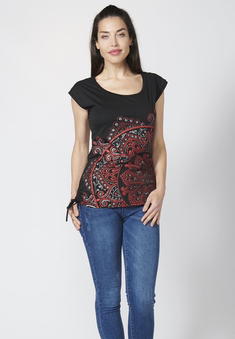 Camiseta étnica mujer sin mangas cuello barco
