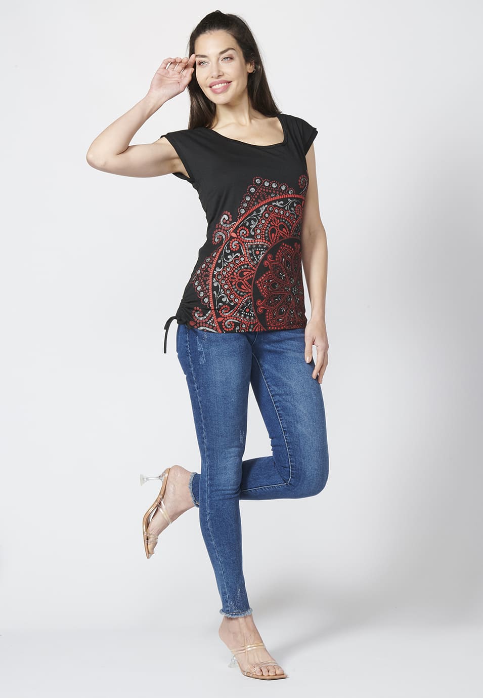 Camiseta étnica mujer sin mangas cuello barco