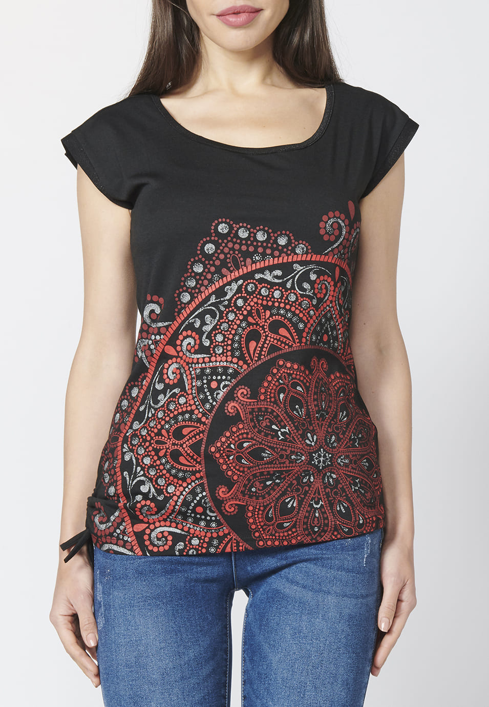 Camiseta étnica mujer sin mangas cuello barco