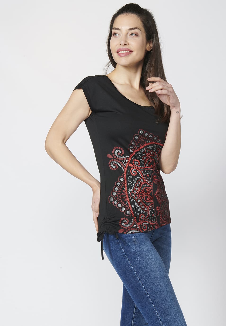 Camiseta étnica mujer sin mangas cuello barco