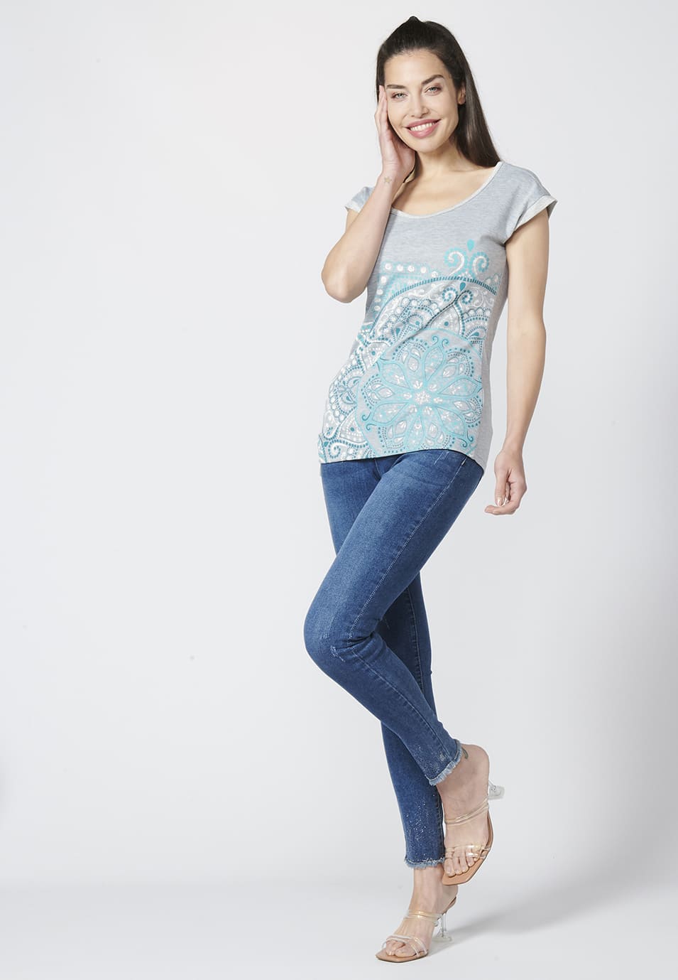 Camiseta étnica mujer sin mangas cuello barco