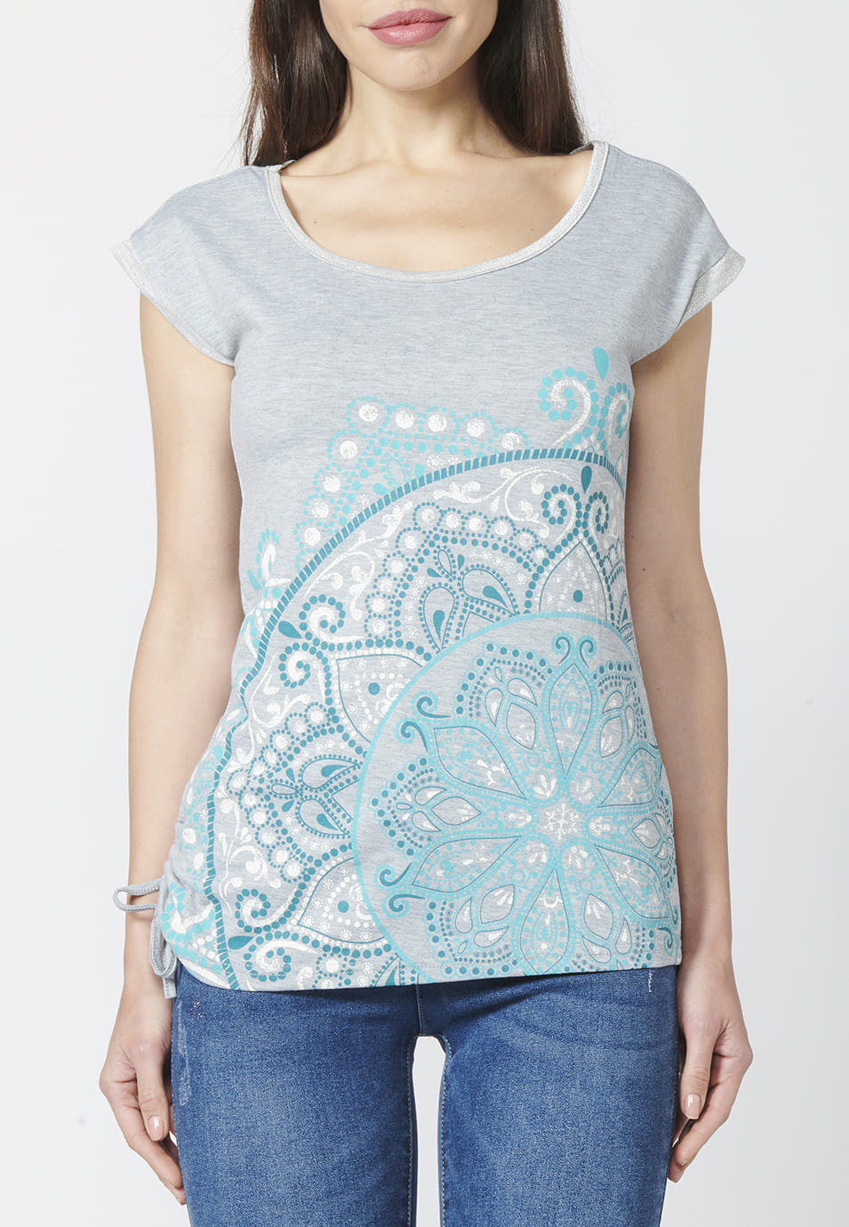 Camiseta étnica mujer sin mangas cuello barco