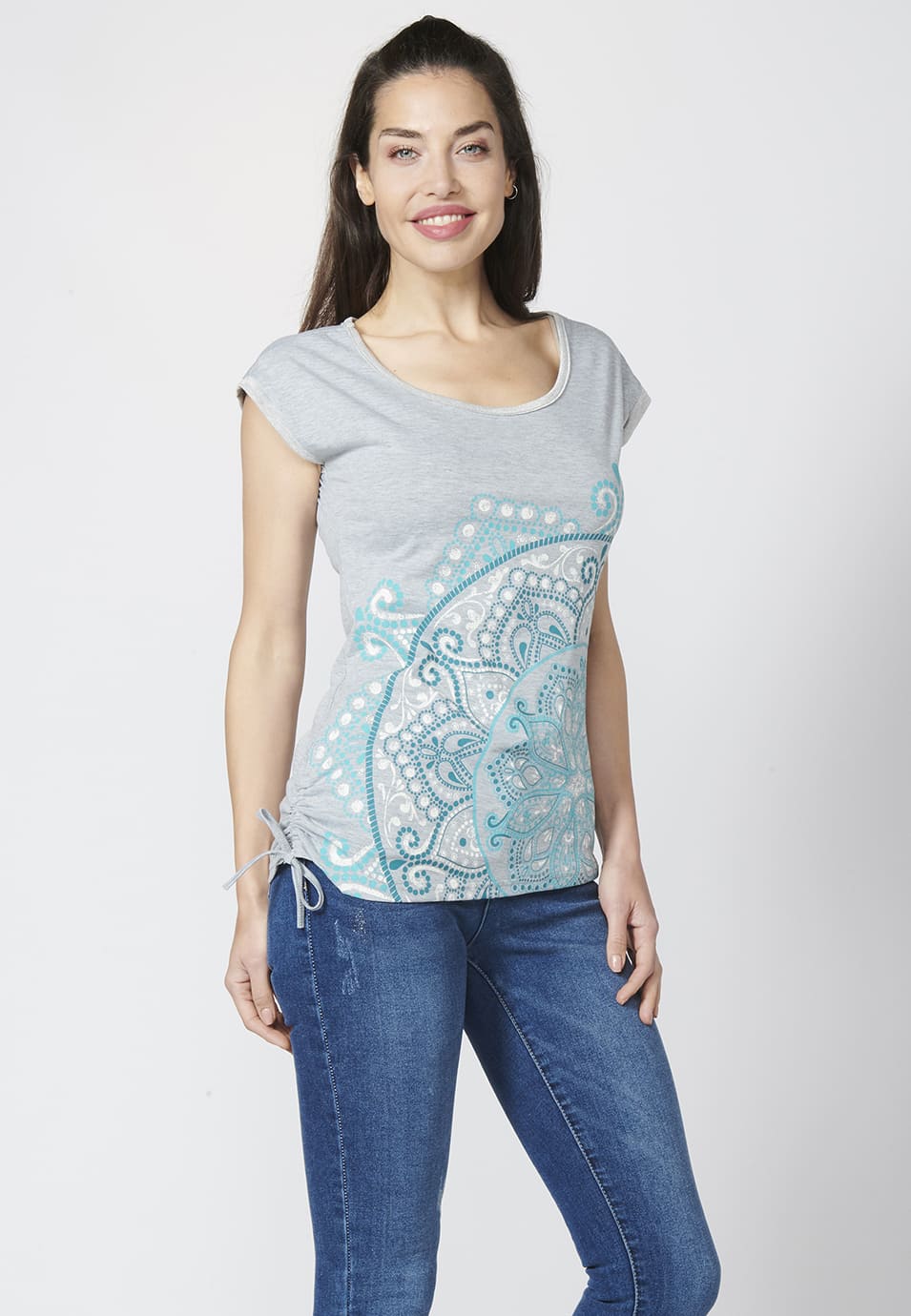 Camiseta étnica mujer sin mangas cuello barco