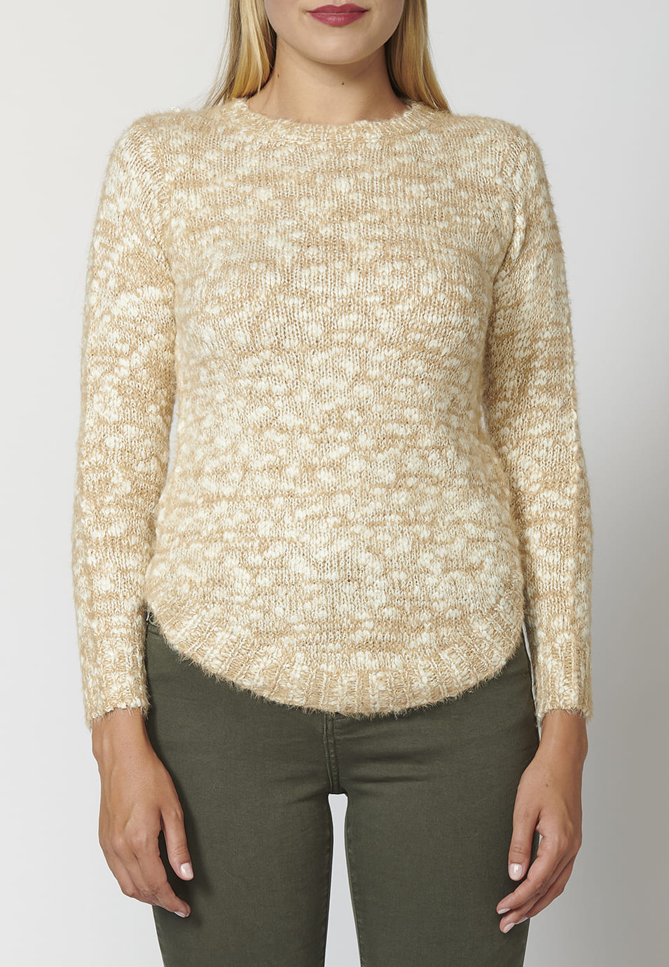 Jersey de punto manga larga cuello redondo para mujer