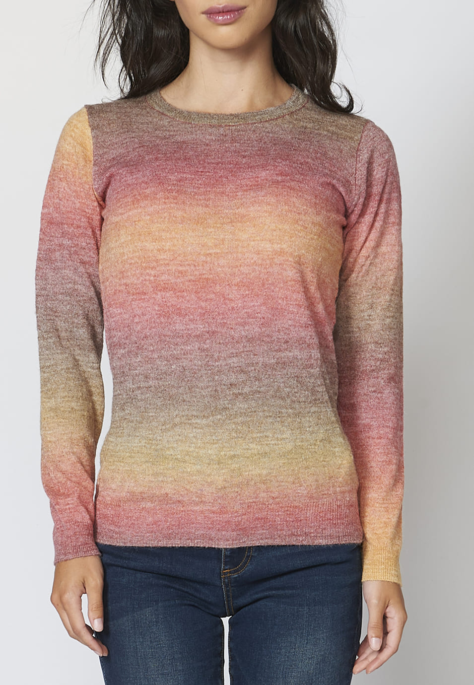 Jersey de punto tricot de cuello redondo punto fino multicolor para mujer
