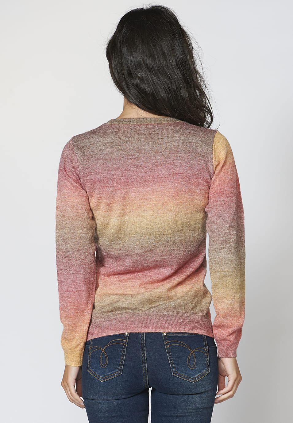 Jersey de punto tricot de cuello redondo punto fino multicolor para mujer