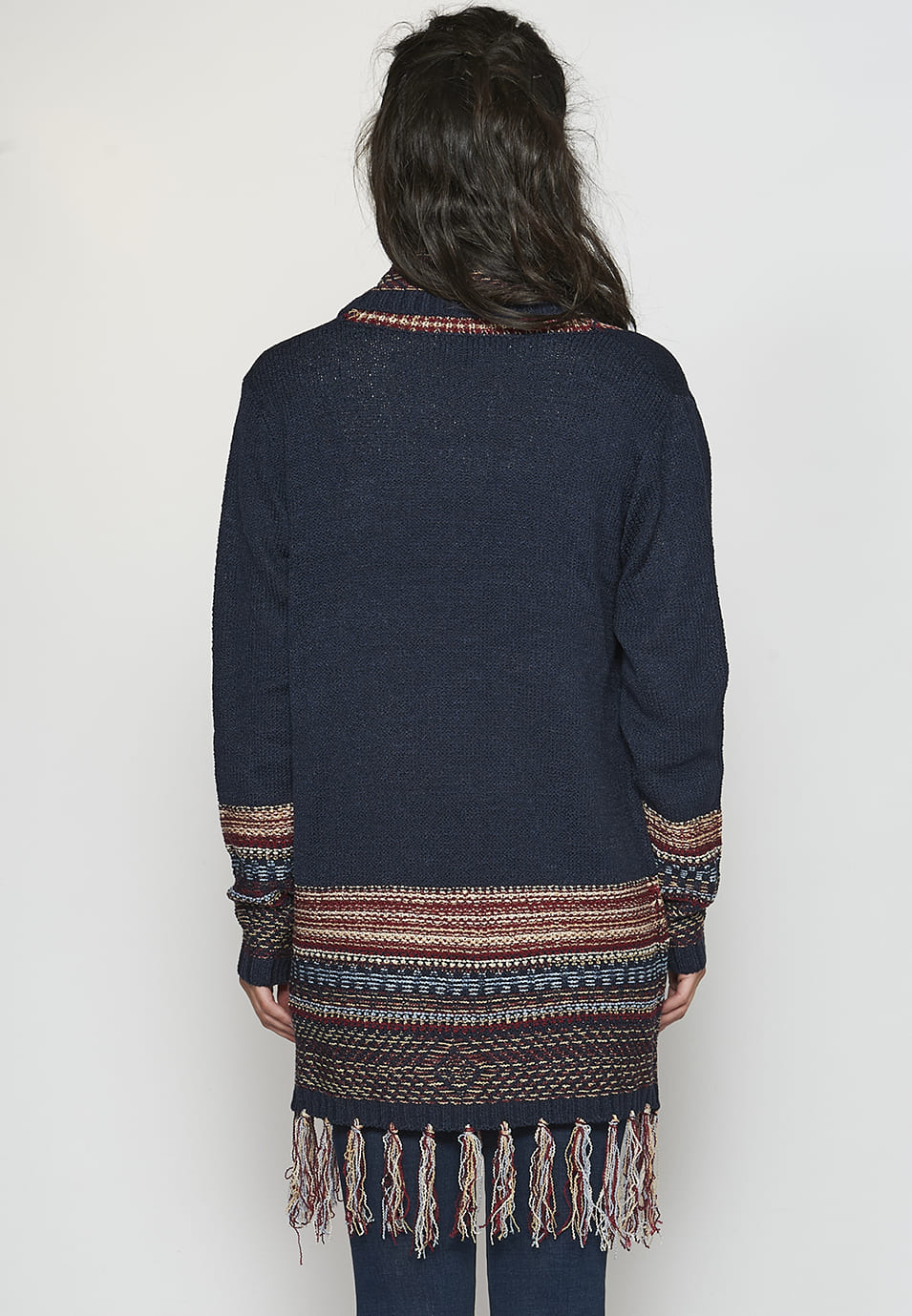 Chaqueta punto tricot efecto étnico y aflecos mujer