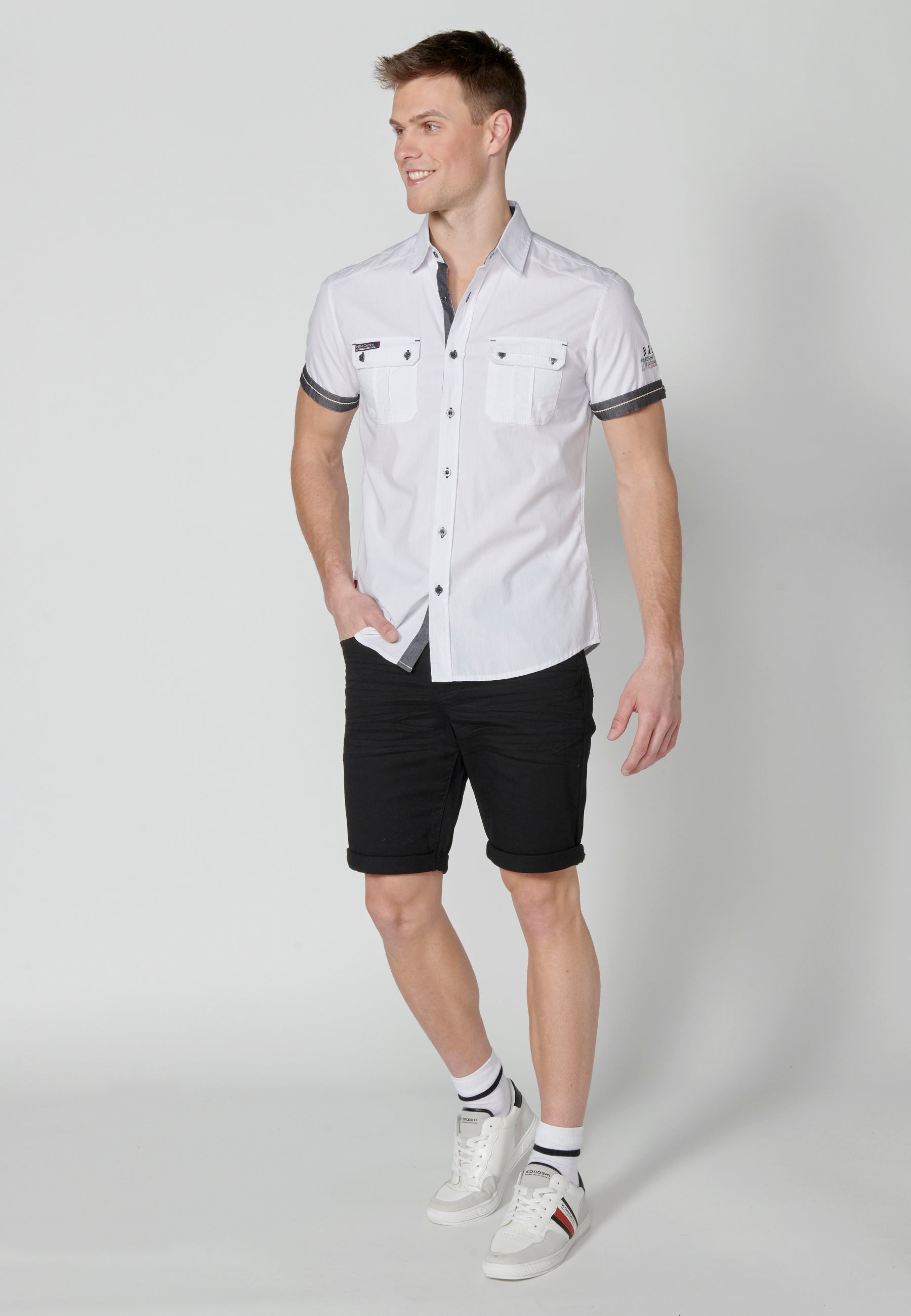 Camisa Hombre Manga Corta Algodón Bolsillos Solapa – Koroshi 2311CC01