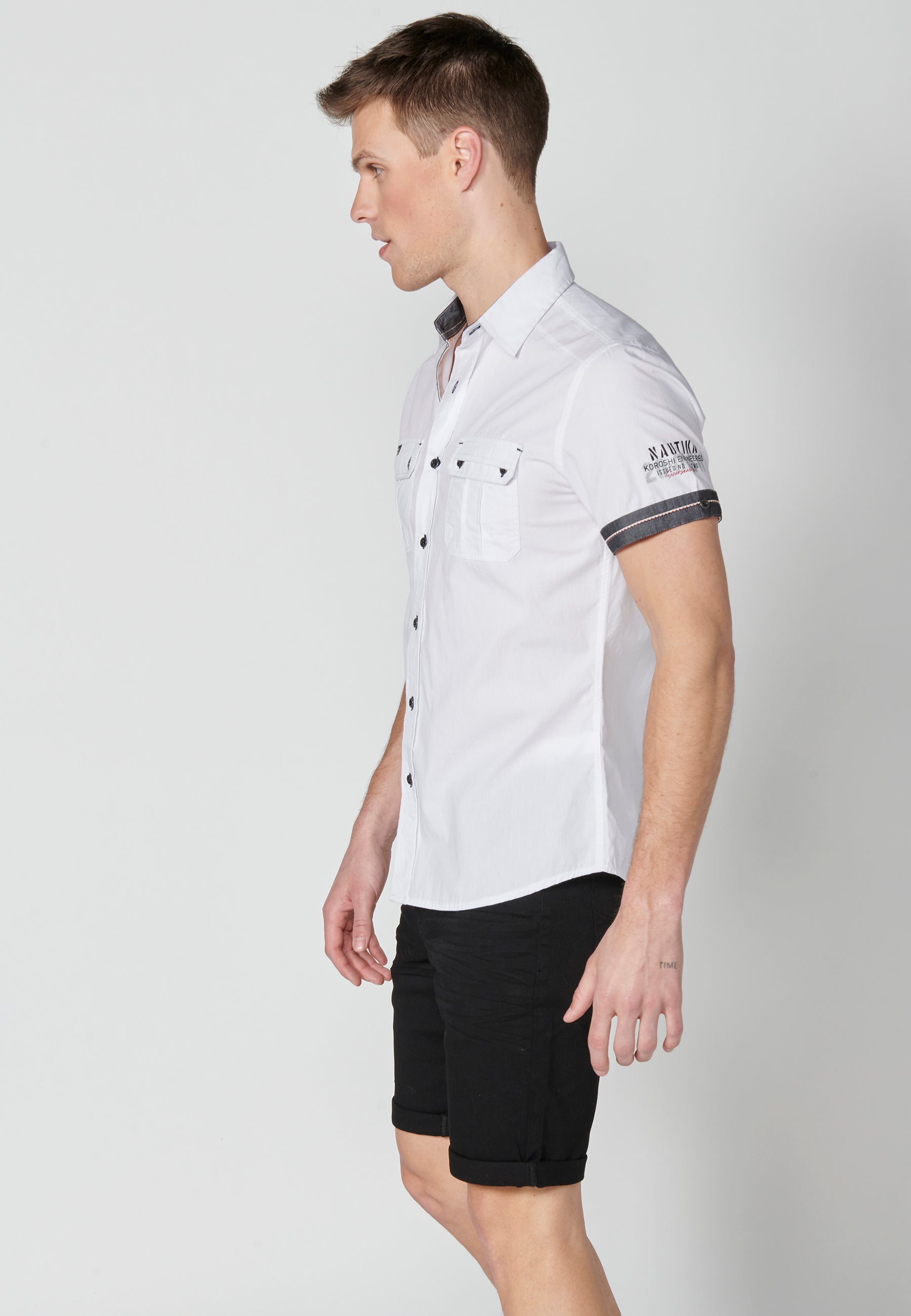 Camisa Hombre Manga Corta Algodón Bolsillos Solapa – Koroshi 2311CC01