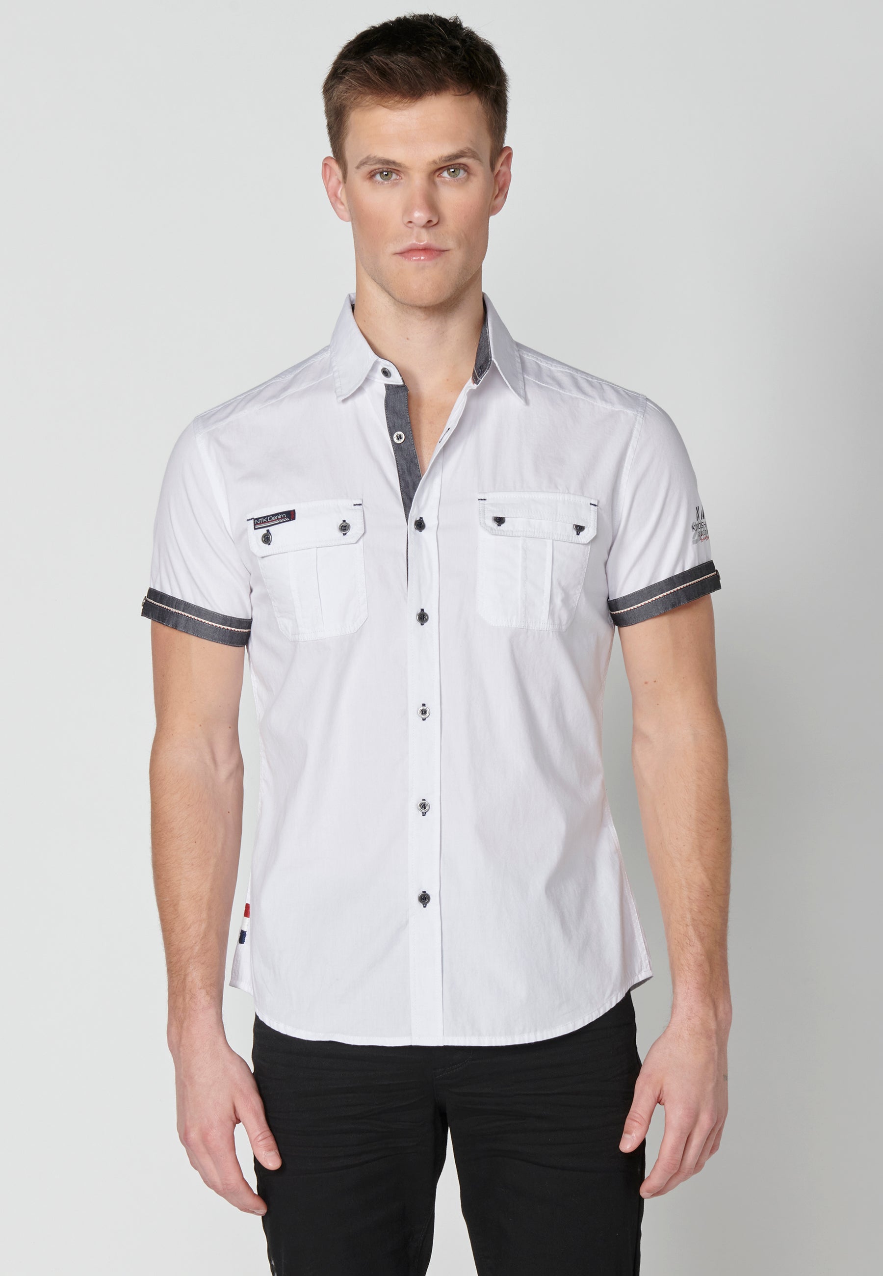 Camisa Hombre Manga Corta Algodón Bolsillos Solapa – Koroshi 2311CC01