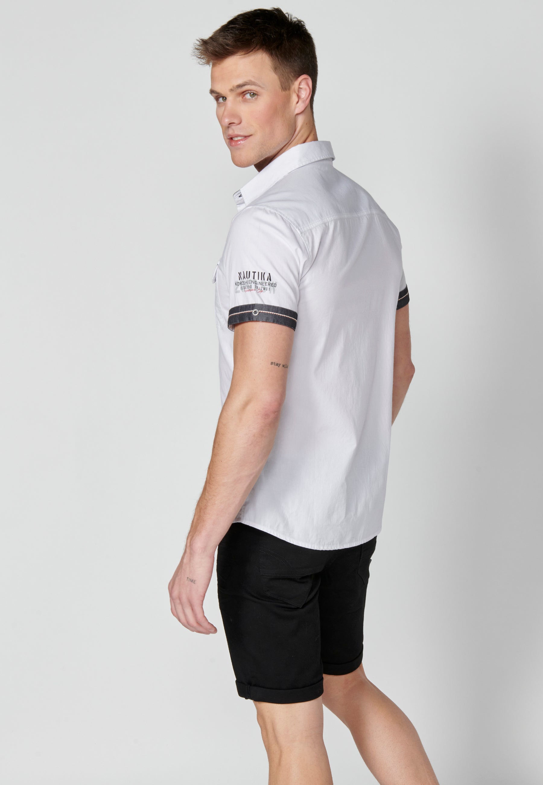 Camisa Hombre Manga Corta Algodón Bolsillos Solapa – Koroshi 2311CC01