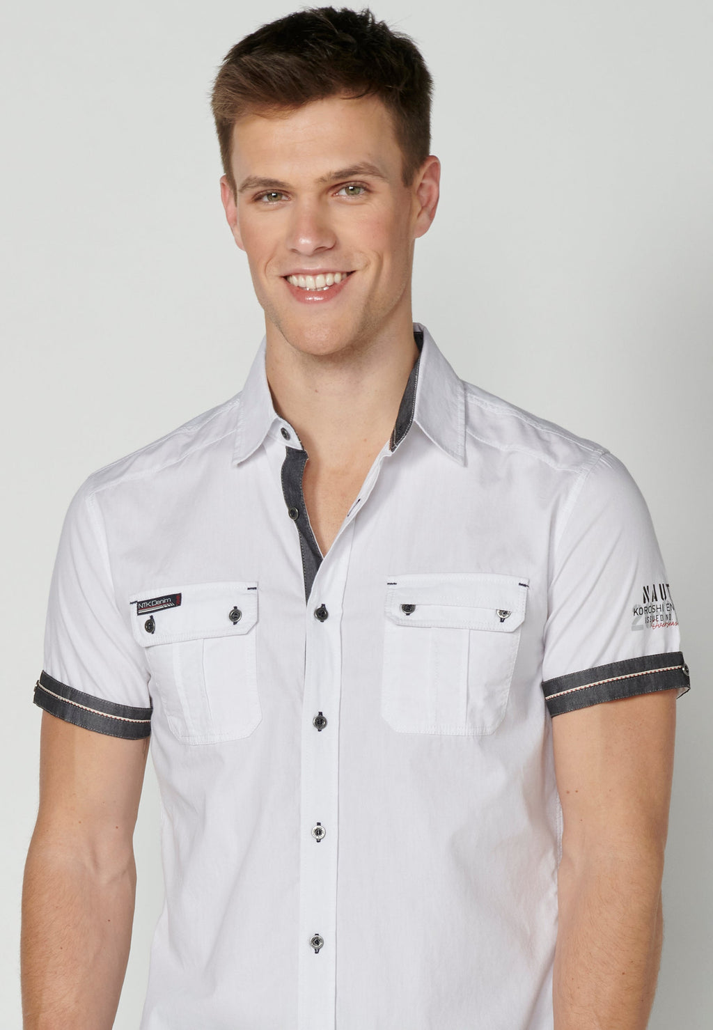 Camisa Hombre Manga Corta Algodón Bolsillos Solapa – Koroshi 2311CC01