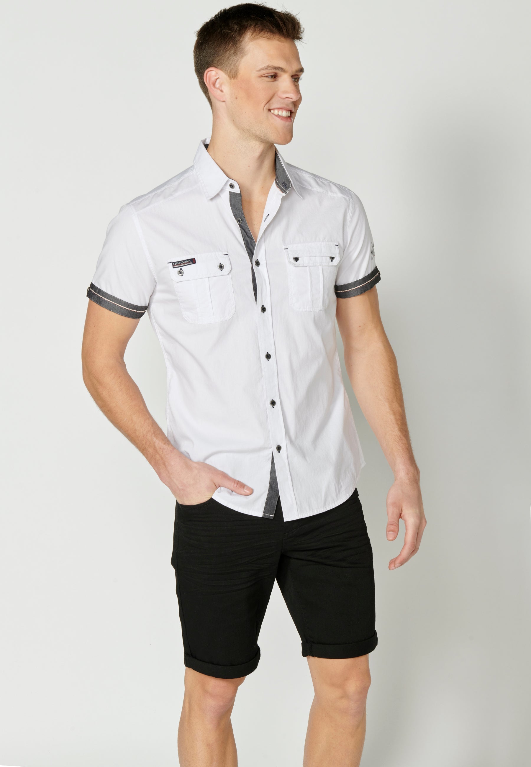 Camisa Hombre Manga Corta Algodón Bolsillos Solapa – Koroshi 2311CC01