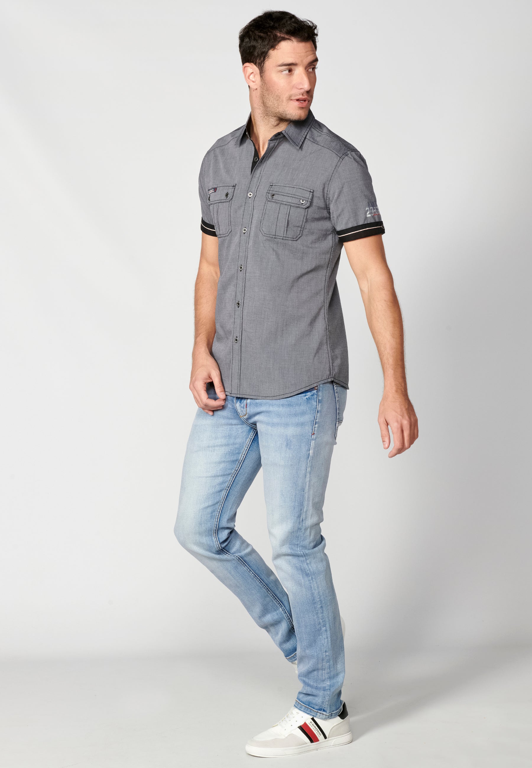 Camisa Hombre Manga Corta Algodón Bolsillos Solapa – Koroshi 2311CC01