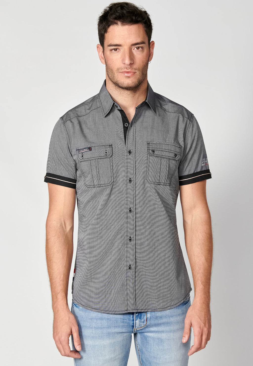 Camisa Hombre Manga Corta Algodón Bolsillos Solapa – Koroshi 2311CC01
