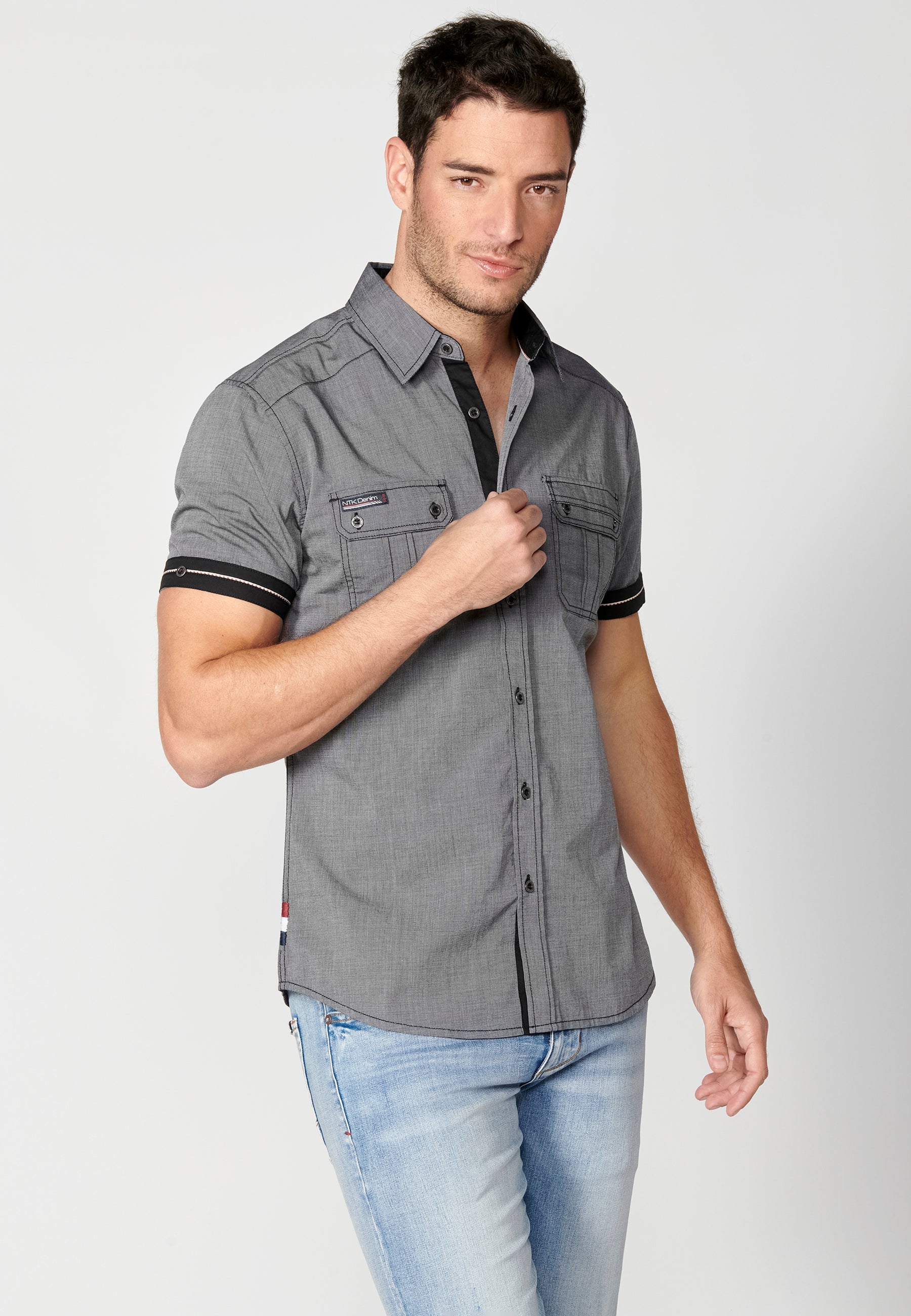 Camisa Hombre Manga Corta Algodón Bolsillos Solapa – Koroshi 2311CC01