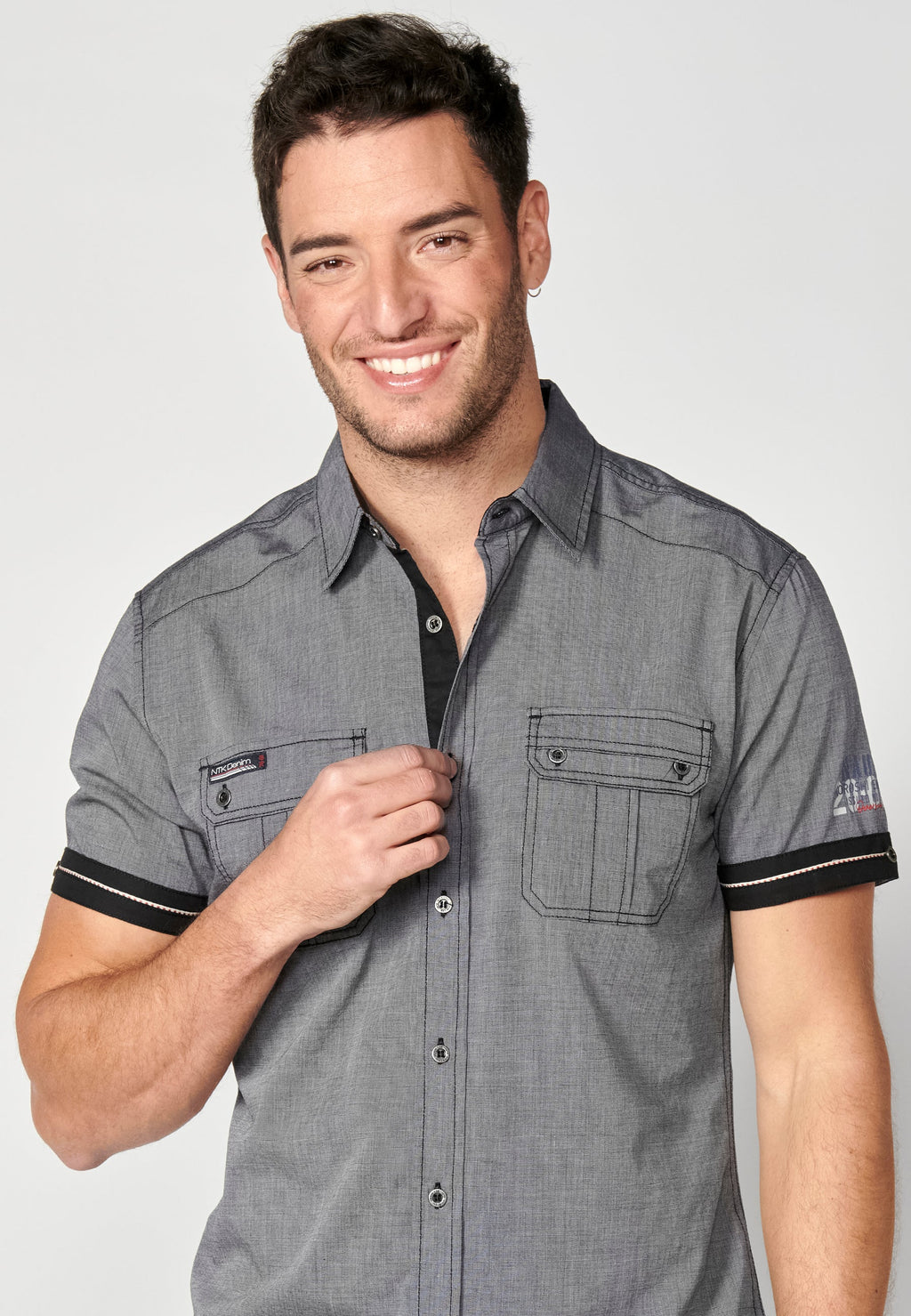 Camisa Hombre Manga Corta Algodón Bolsillos Solapa – Koroshi 2311CC01