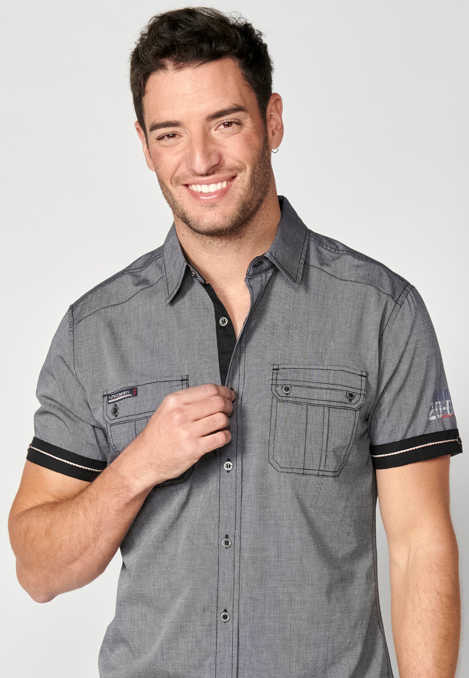 Camisa Hombre Manga Corta Algodón Bolsillos Solapa – Koroshi 2311CC01