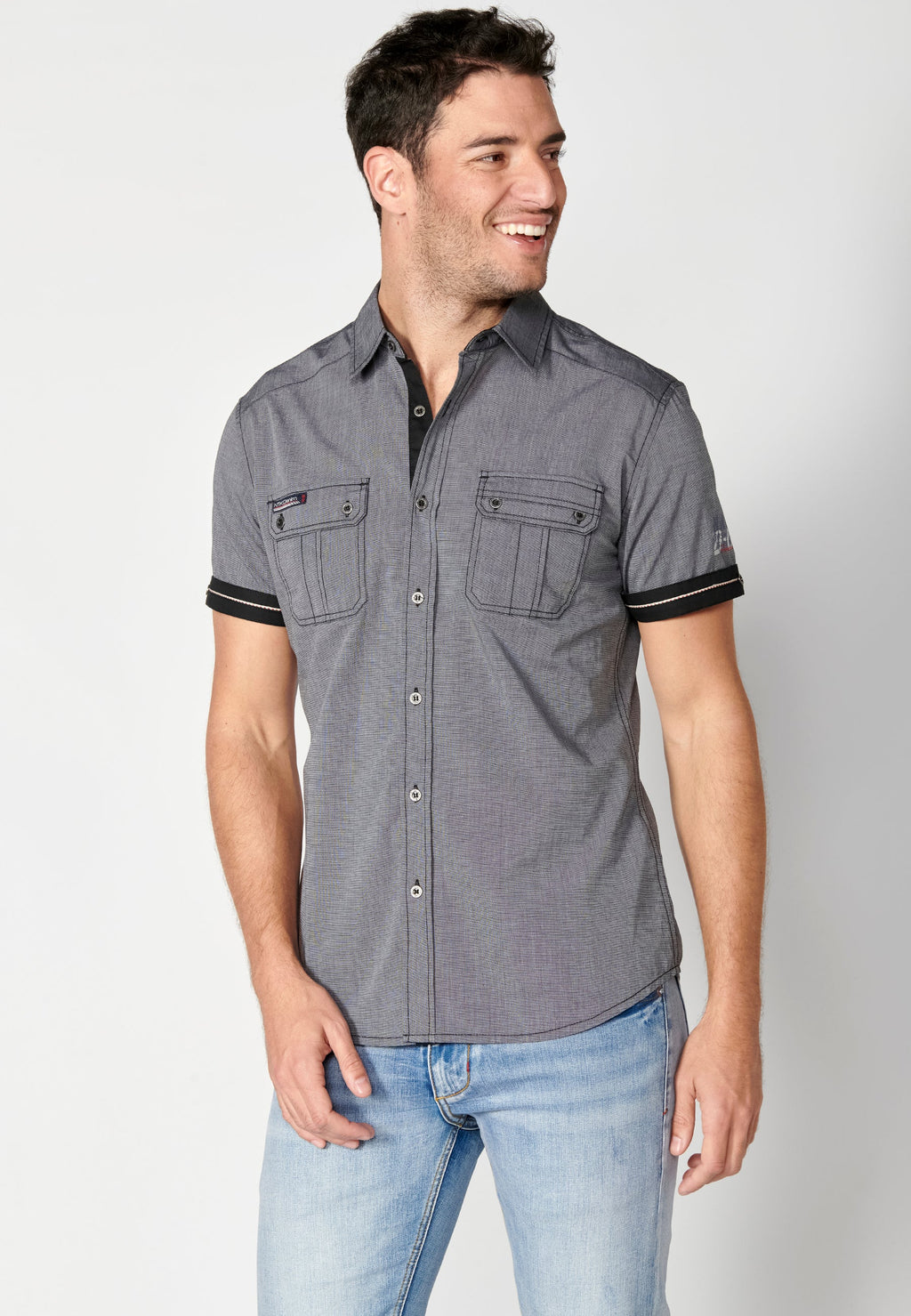 Camisa Hombre Manga Corta Algodón Bolsillos Solapa – Koroshi 2311CC01