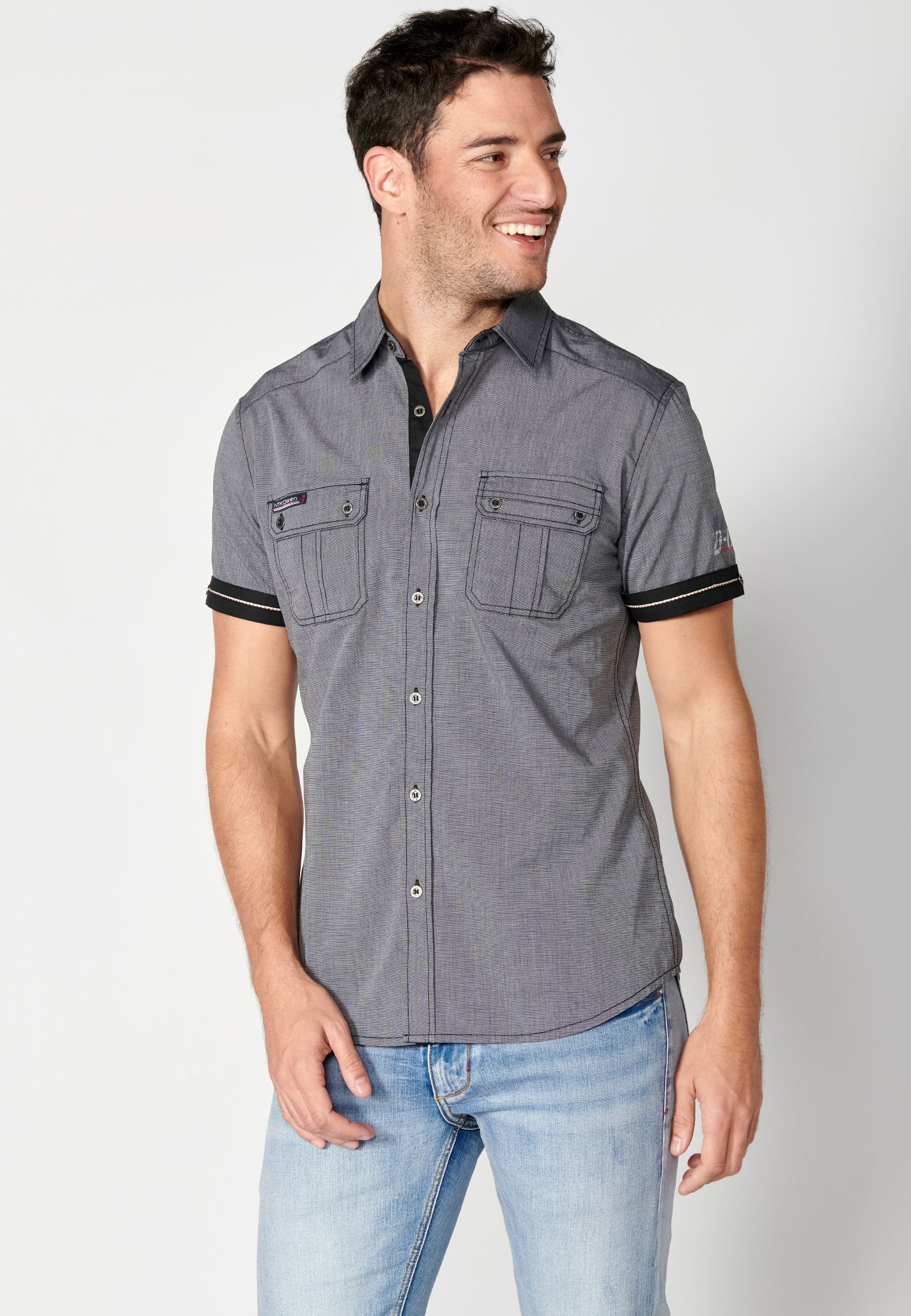 Camisa Hombre Manga Corta Algodón Bolsillos Solapa – Koroshi 2311CC01