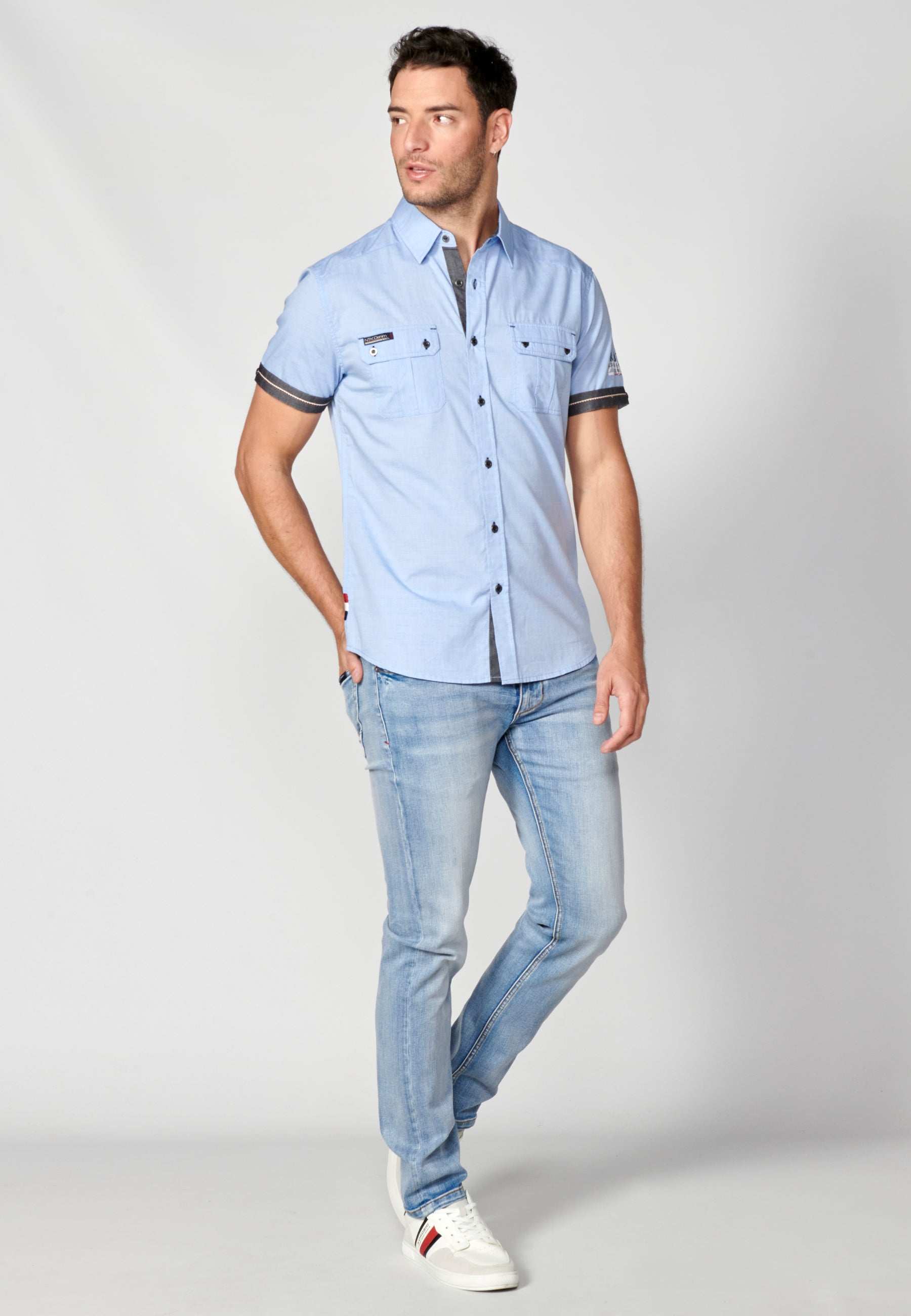 Camisa Hombre Manga Corta Algodón Bolsillos Solapa – Koroshi 2311CC01