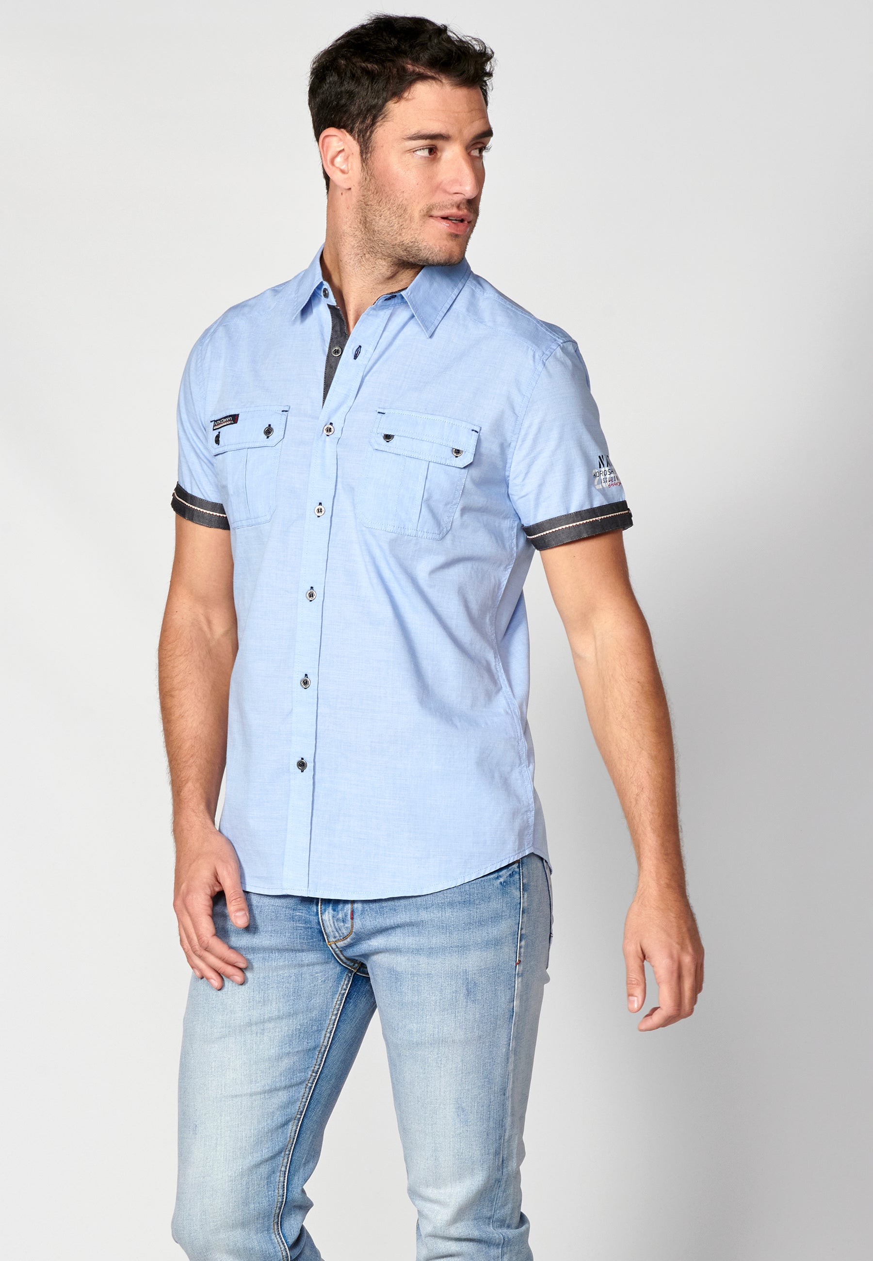 Camisa Hombre Manga Corta Algodón Bolsillos Solapa – Koroshi 2311CC01