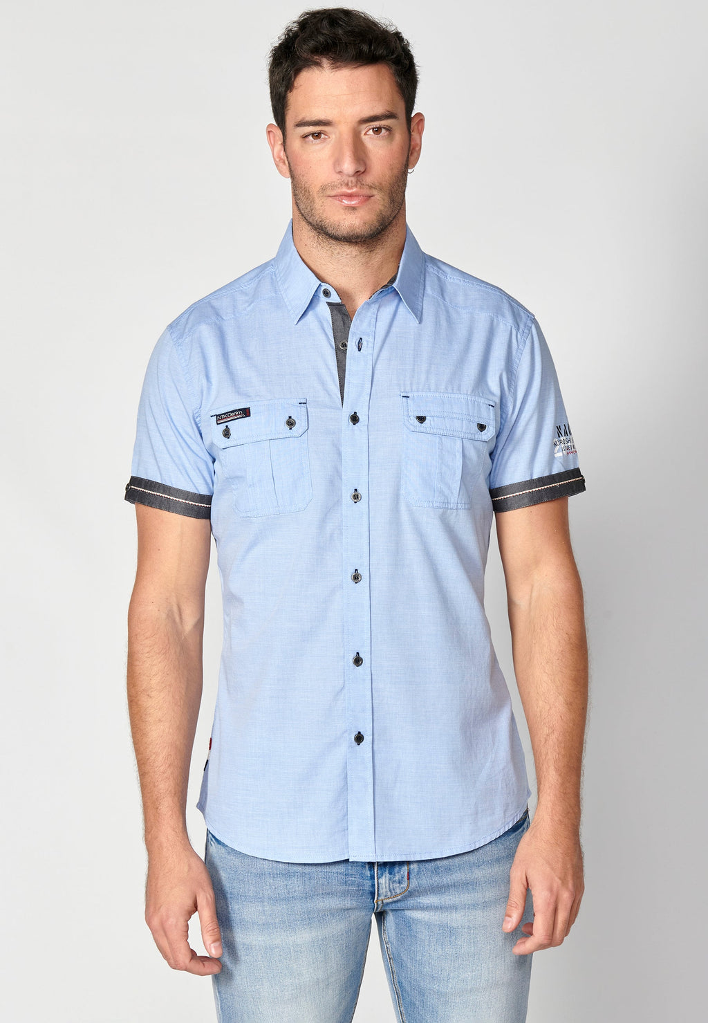 Camisa Hombre Manga Corta Algodón Bolsillos Solapa – Koroshi 2311CC01