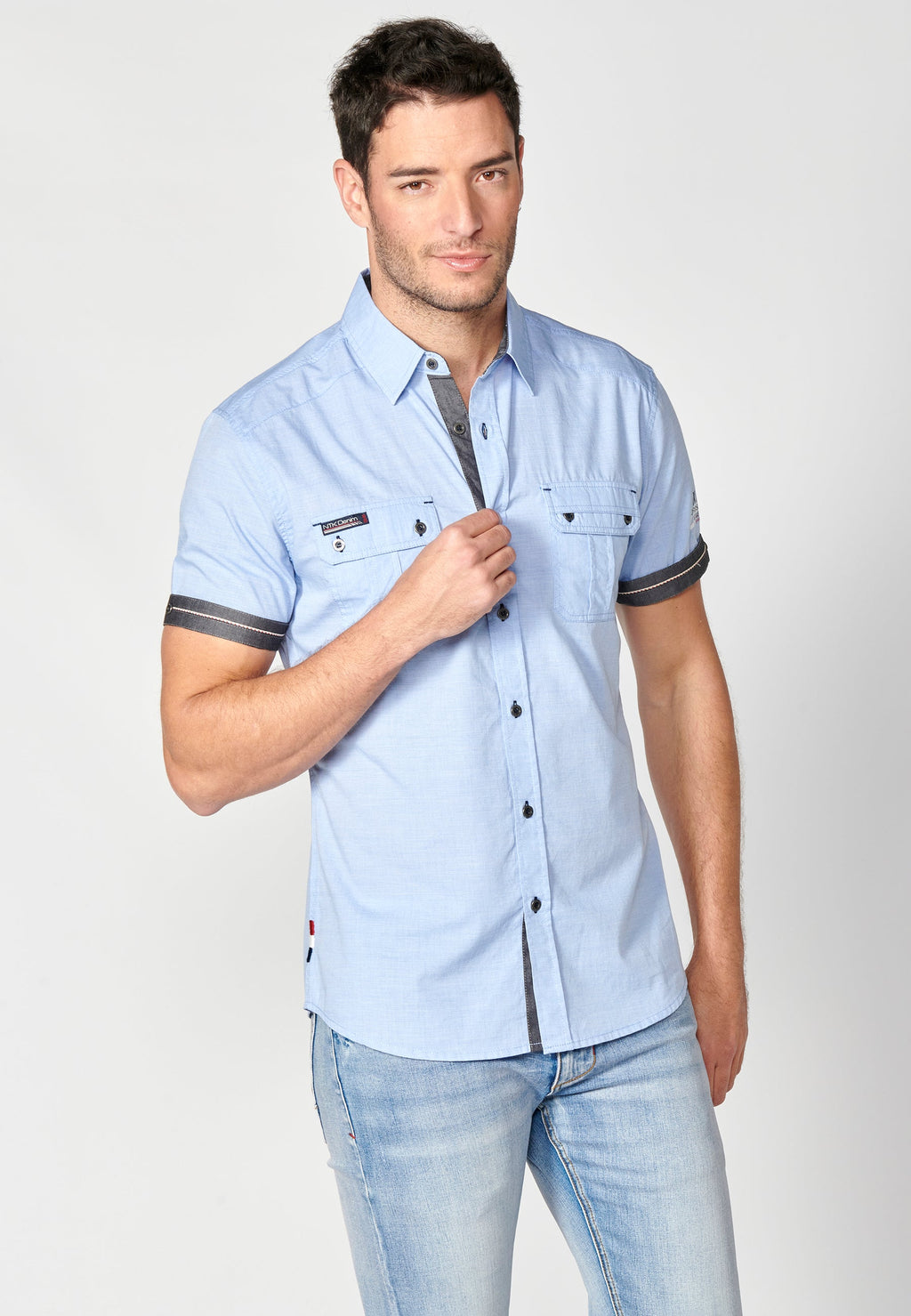 Camisa Hombre Manga Corta Algodón Bolsillos Solapa – Koroshi 2311CC01