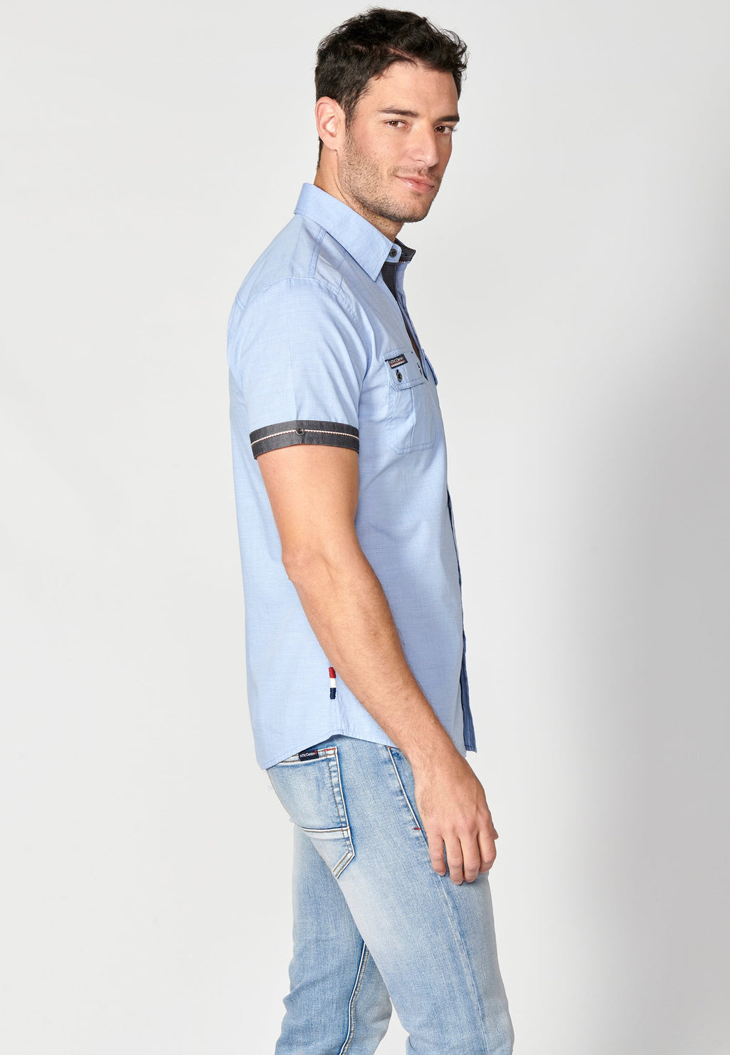 Camisa Hombre Manga Corta Algodón Bolsillos Solapa – Koroshi 2311CC01