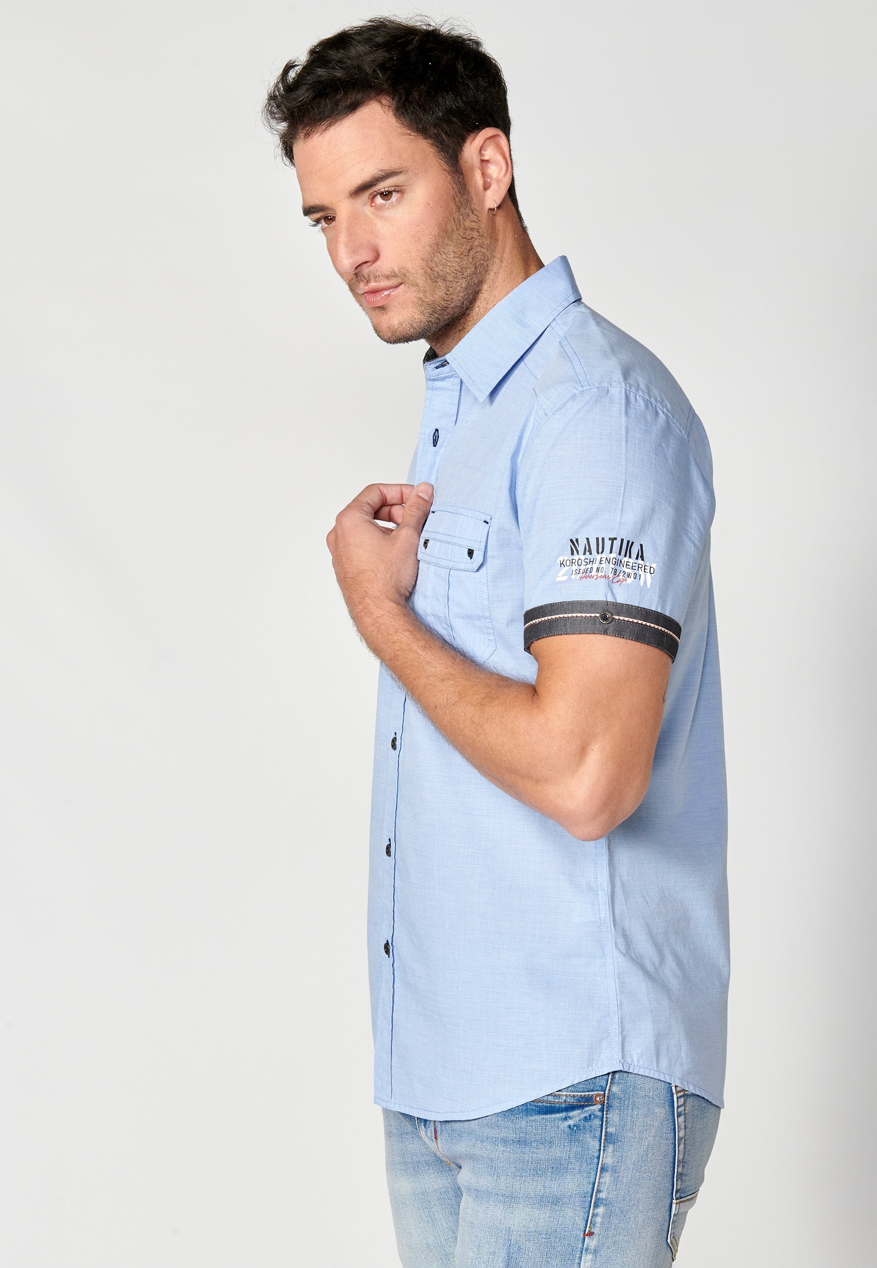 Camisa Hombre Manga Corta Algodón Bolsillos Solapa – Koroshi 2311CC01
