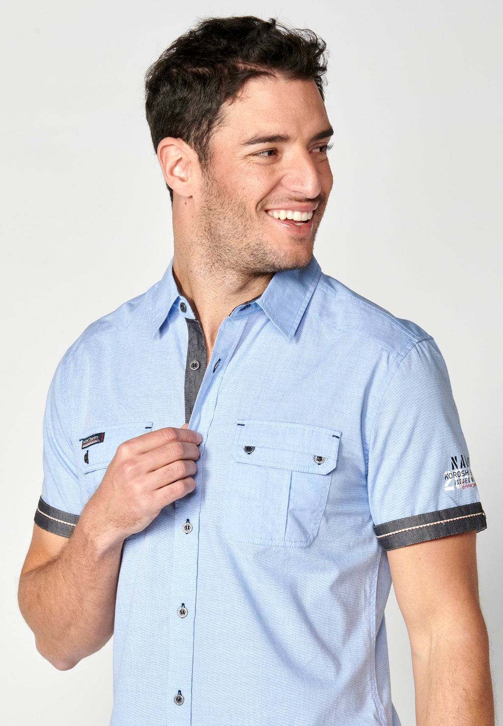 Camisa Hombre Manga Corta Algodón Bolsillos Solapa – Koroshi 2311CC01