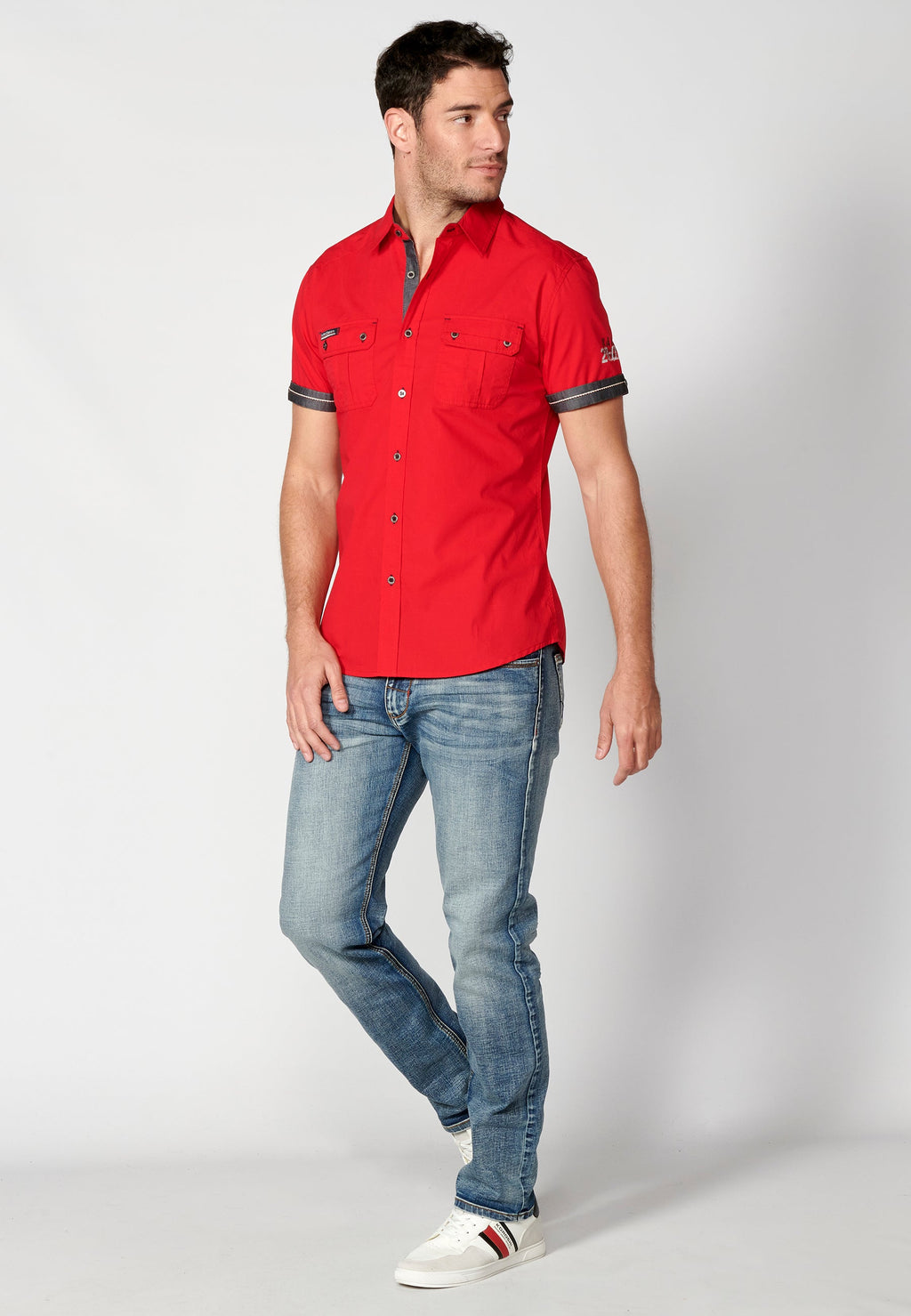 Camisa Hombre Manga Corta Algodón Bolsillos Solapa – Koroshi 2311CC01